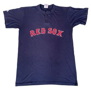 Men's Majestic Henley Tshirt Baseball MLB Boston Red Sox Navy Size M Medium